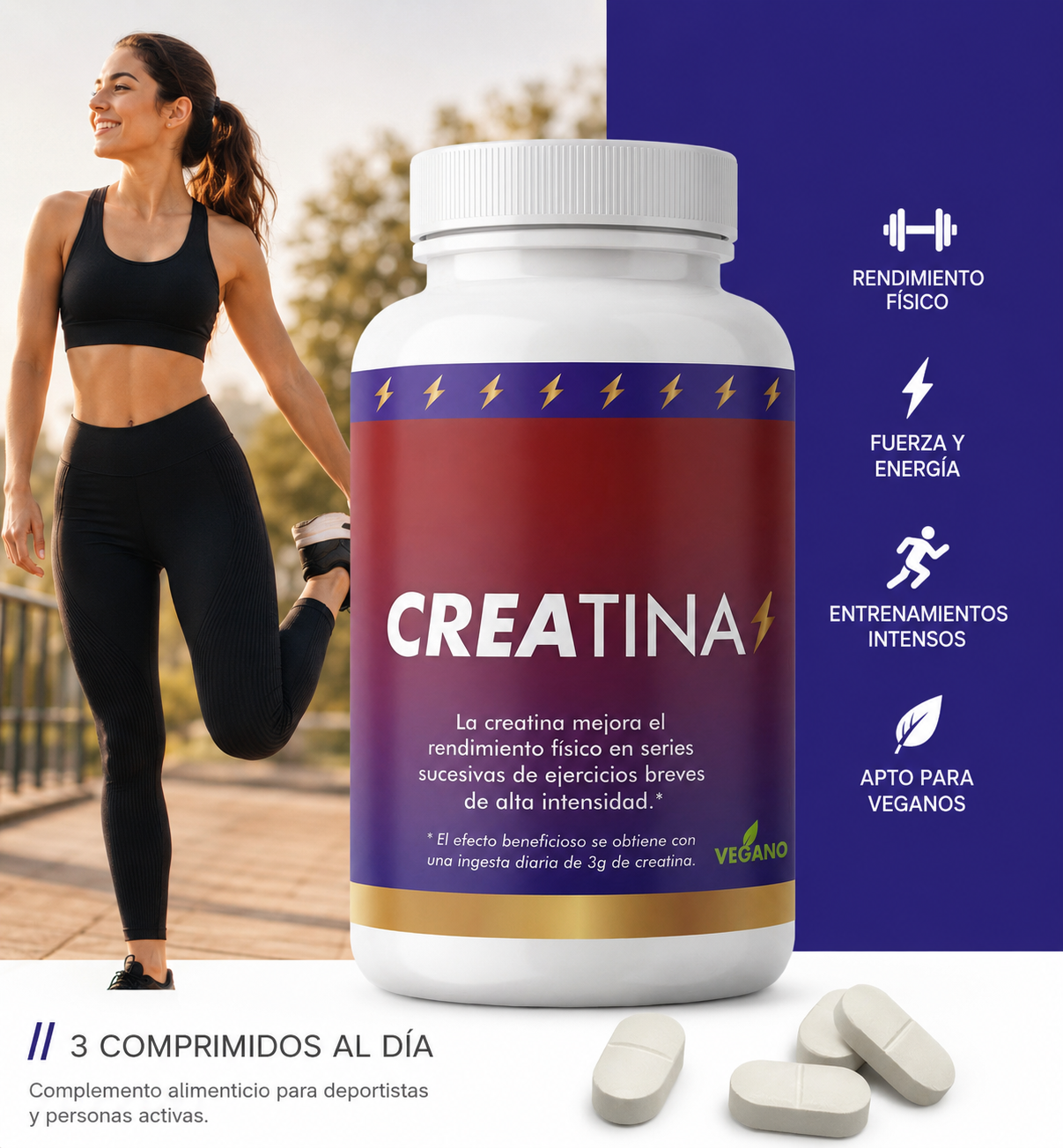 Suplemento de creatina en comprimidos – 90 unidades